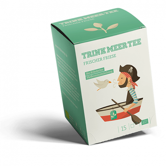 Trink Meer Tee Pfefferminztee Frischer Friese Bio Kräutertee in Teebeuteln, erfrischend und aromatisch, handgenähte Kissenbeutel aus Netzmaterial, maritimes Design, hergestellt in Deutschland - 15 x 1,5g Beutel