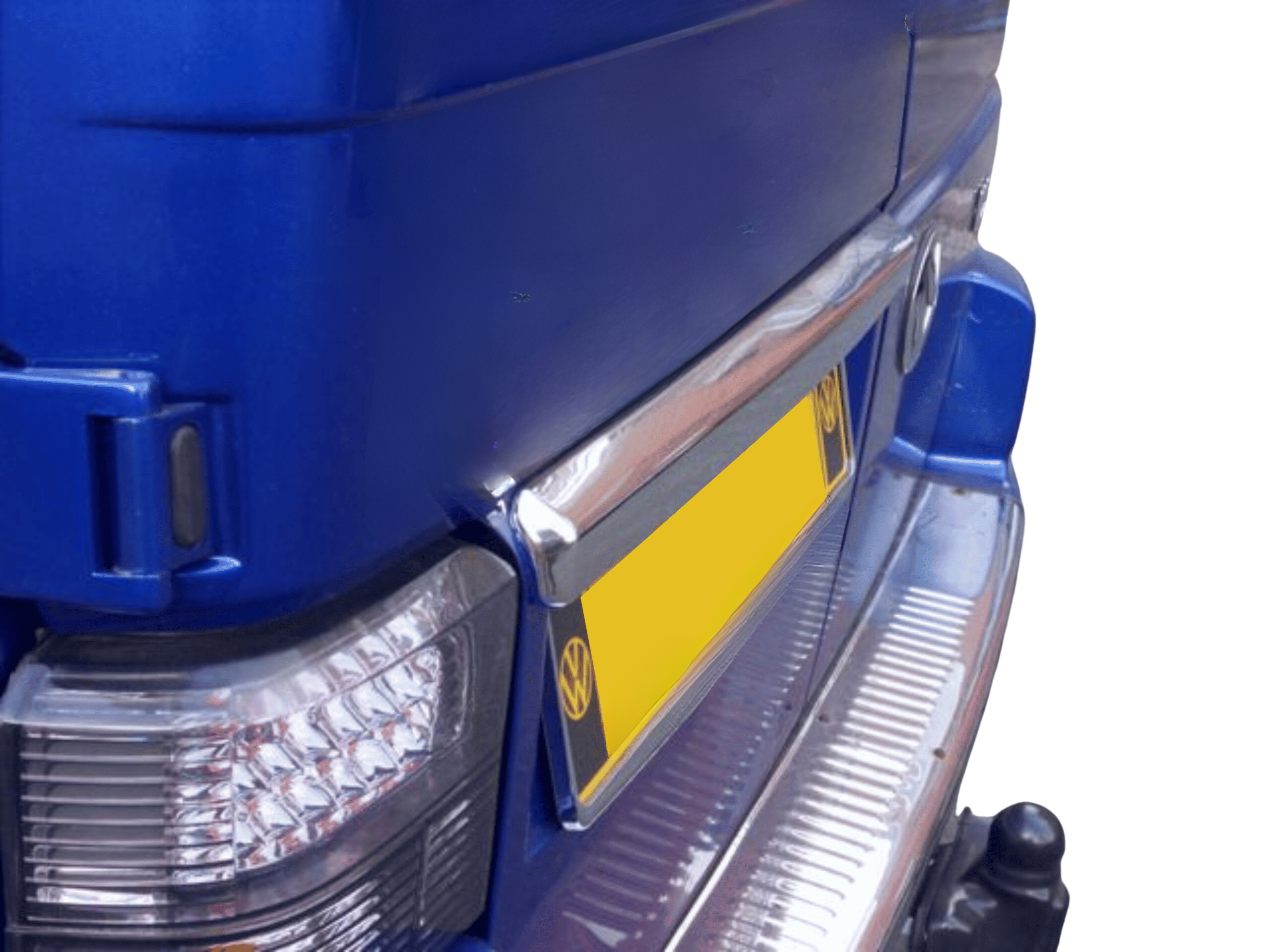 VW T4 Transporter Tailgate Number Plate Trim Stainless Steel – Barndoor Number Plate Trim, Chrome/Mirror Finish, with 3M Tape (1991–2003)