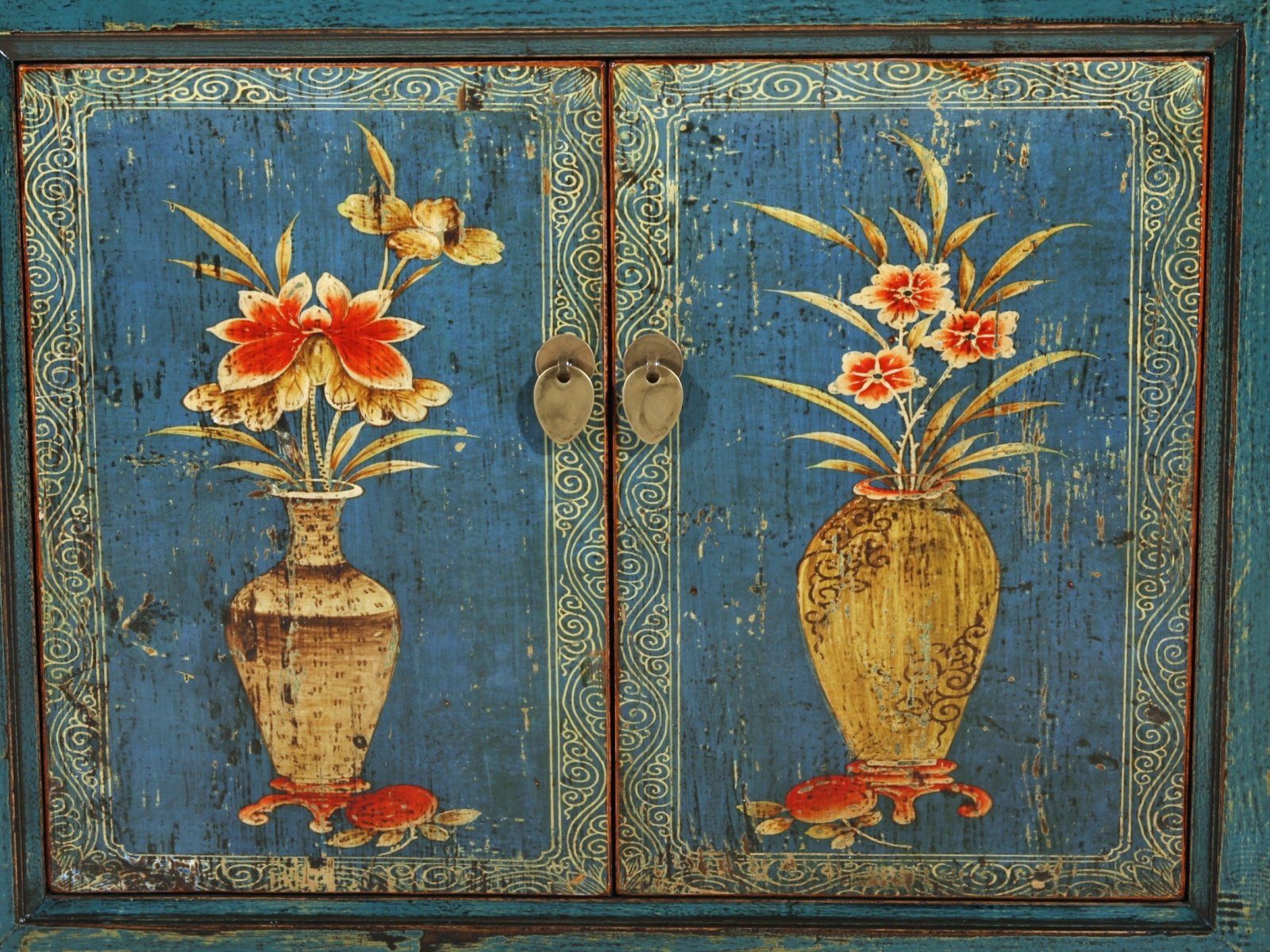 Vintage Asia Orientalische Kommode Sideboard Schrank Blau-Orange - Art. 34372-1