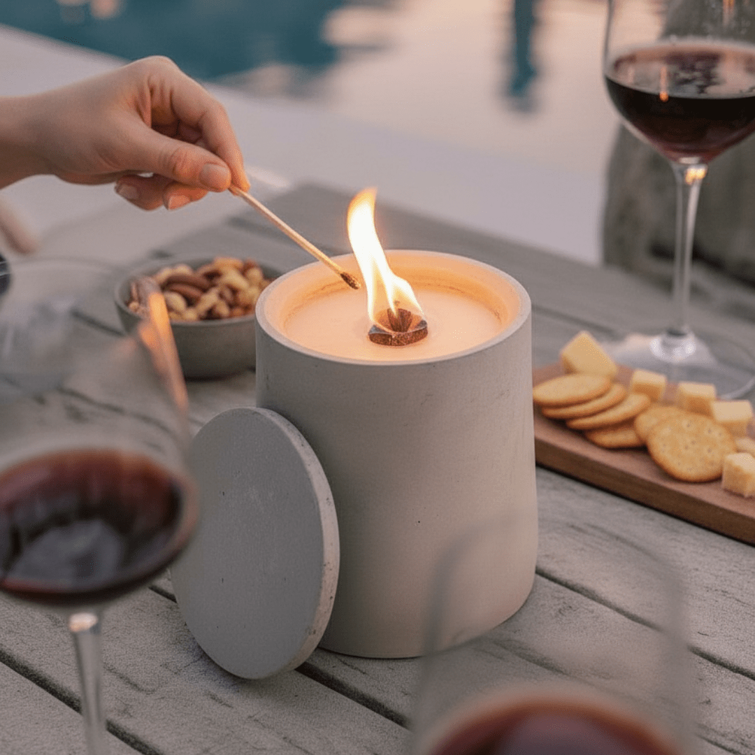 Dauerfeuer Outdoor – langlebige Kerze für Terrasse, Balkon und Garten