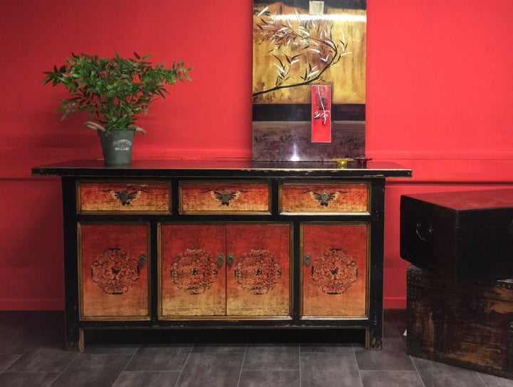 Vintage Asia Oriental Chest of Drawers Sideboard Cabinet "Fire" - Item No. 34372-2
