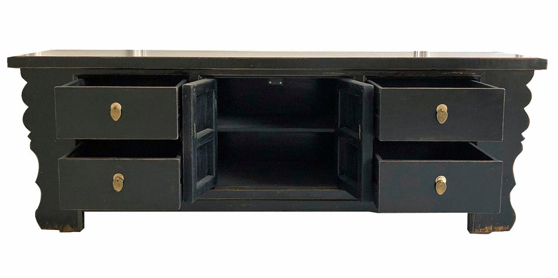 Vintage Asia Asian Lowboard Chest of Drawers Bench Black - Item 35208-2