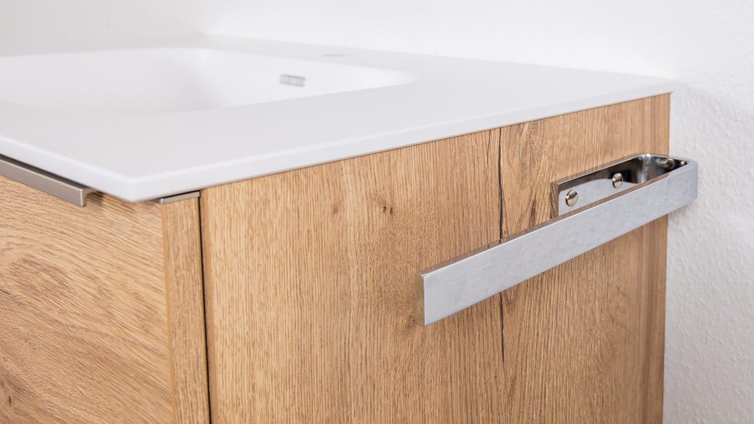 GEBA Vanity Unit with Sink, handleless, pre-assembled – in 80/90/100 cm width, colors Natural Oak or White