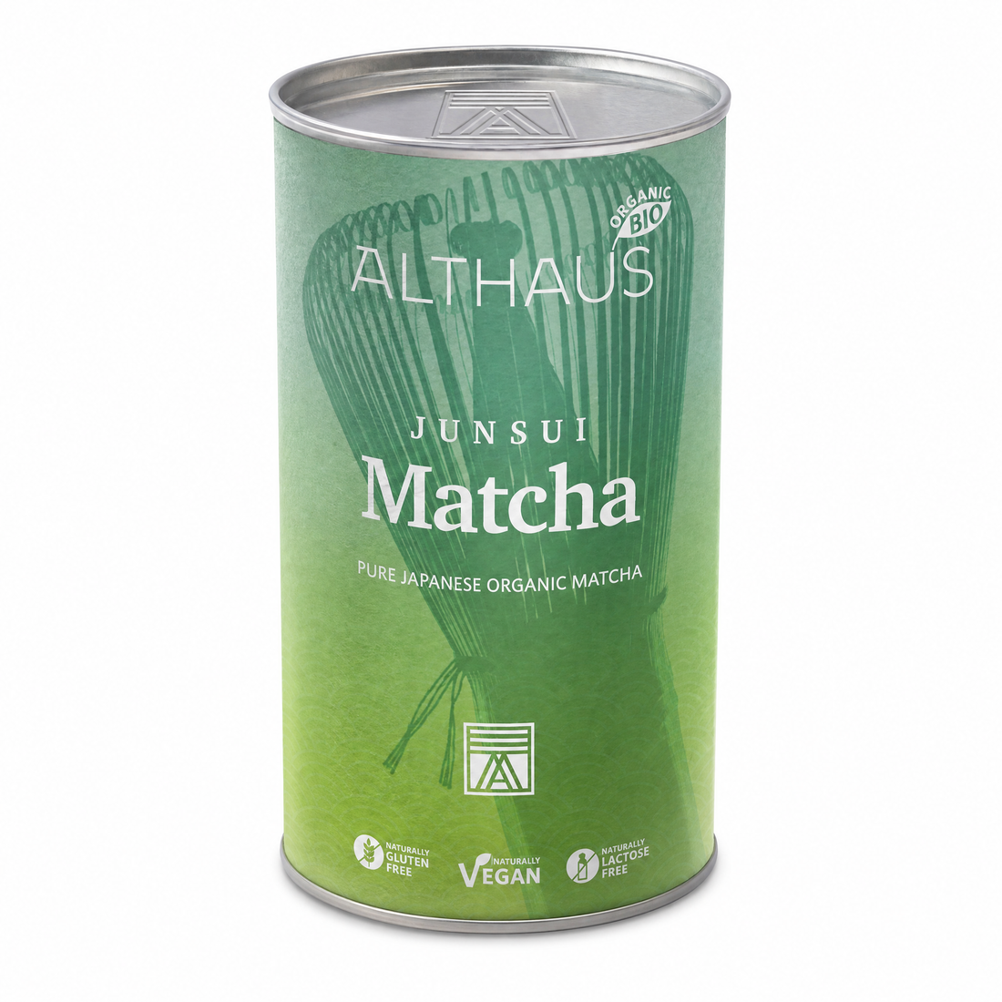 ALTHAUS Junsui Matcha – Japanisches Matcha Pulver, Top-Qualität, reiner japanischer Matcha-Tee, fein gemahlen, leuchtend grün, 150 g in der Dose, vegan, glutenfrei, laktosefrei
