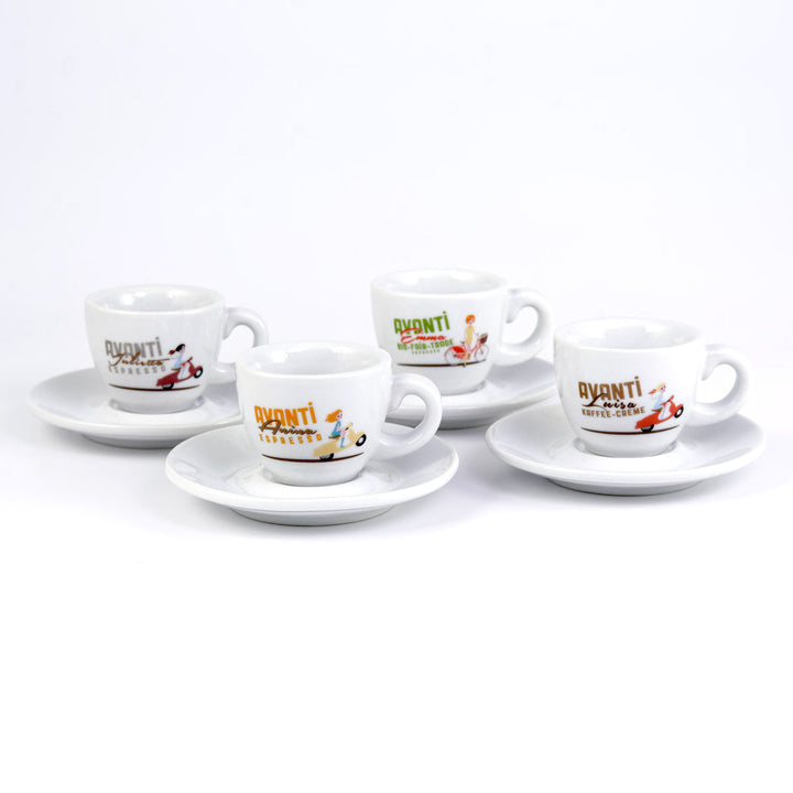 AVANTI Espresso Cups Mix - Set of 4 incl. Saucers (JULIETTA, ANINA, LUISA, EMMA), 70 ml, thick-walled & robust