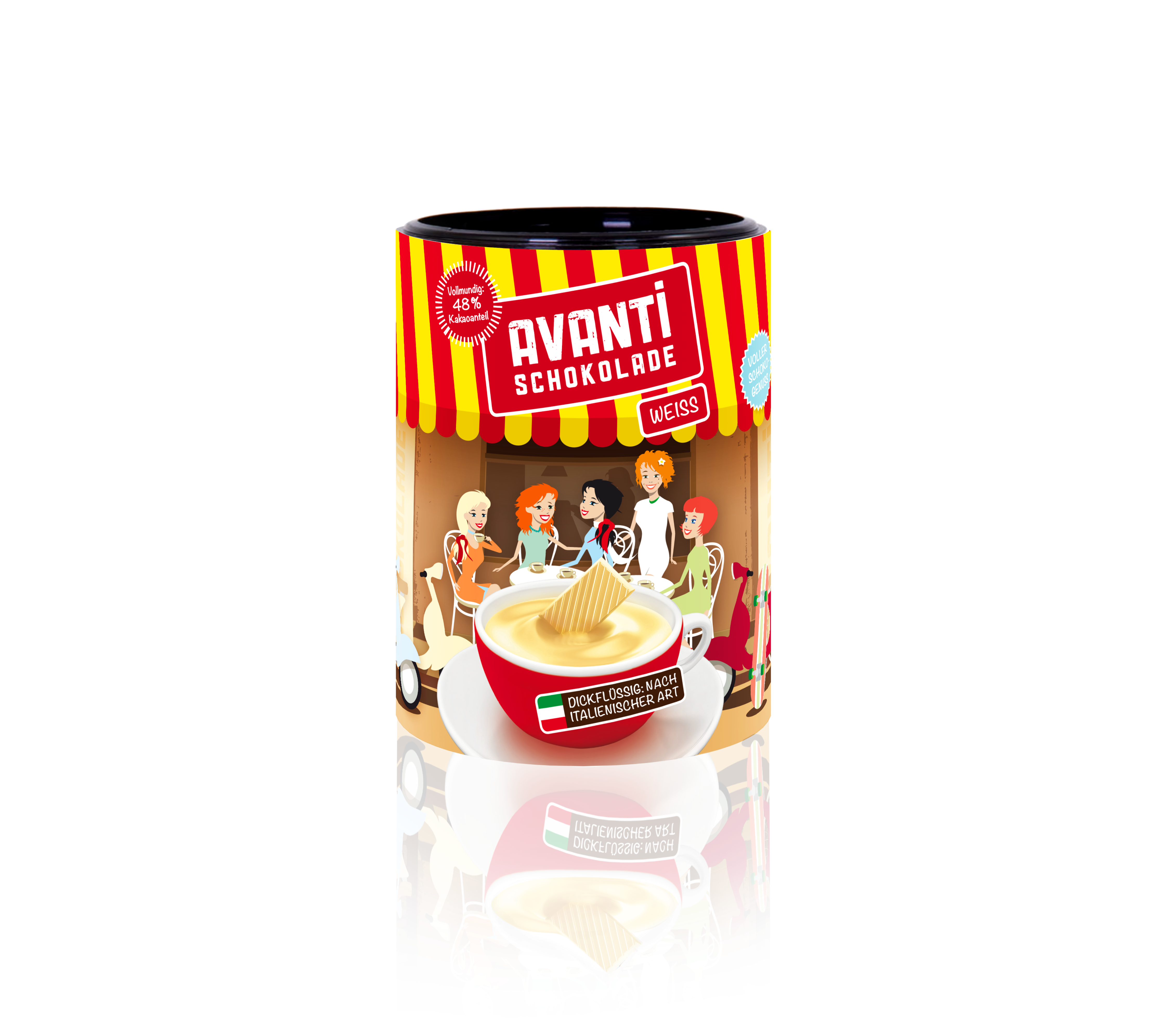 AVANTI Drinking Chocolate 4-Pack Mix – 4x400g Cans (White, Milk, Dark, Classic) – Italian Creamy & Additive-Free