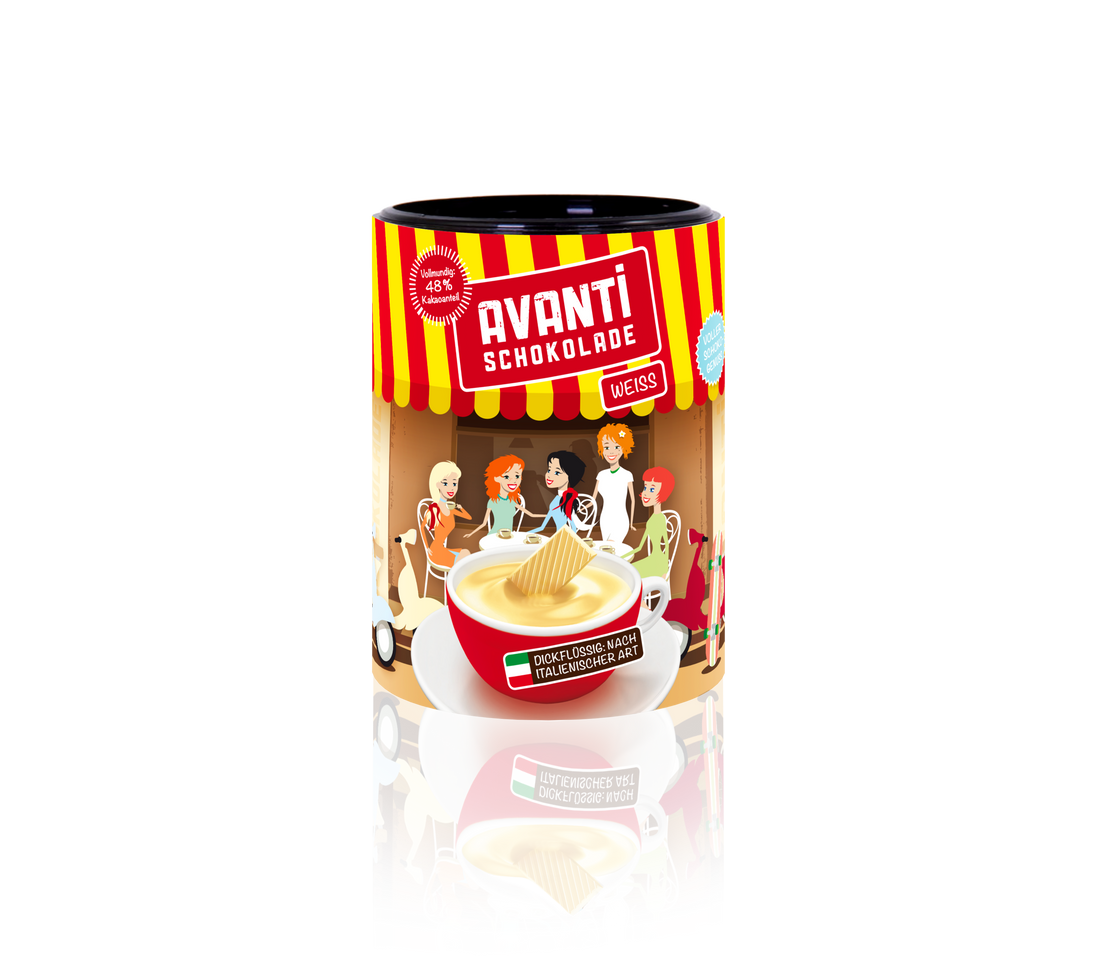 AVANTI Drinking Chocolate 4-Pack Mix – 4x400g Cans (White, Milk, Dark, Classic) – Italian Creamy & Additive-Free