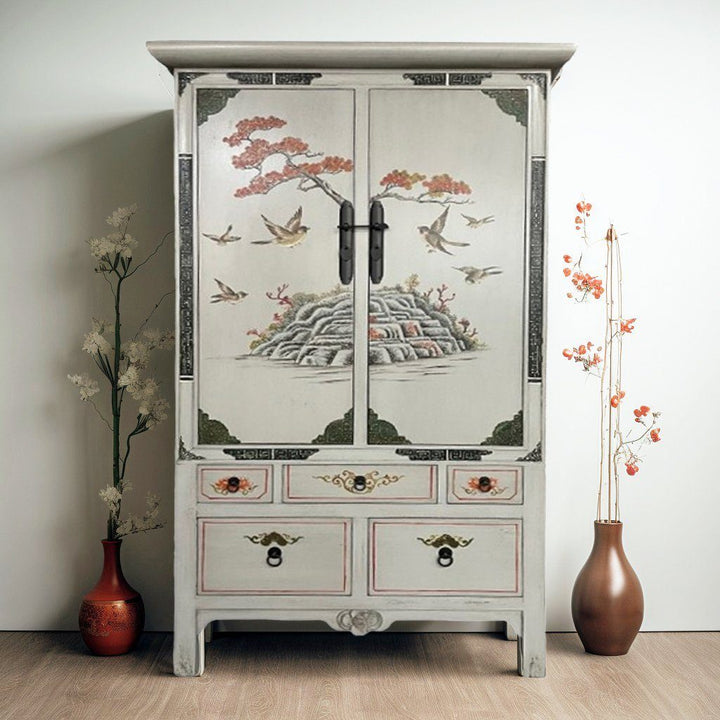 Vintage Asian Hand-Painted Cabinet Chest of Drawers - Item 2023-1