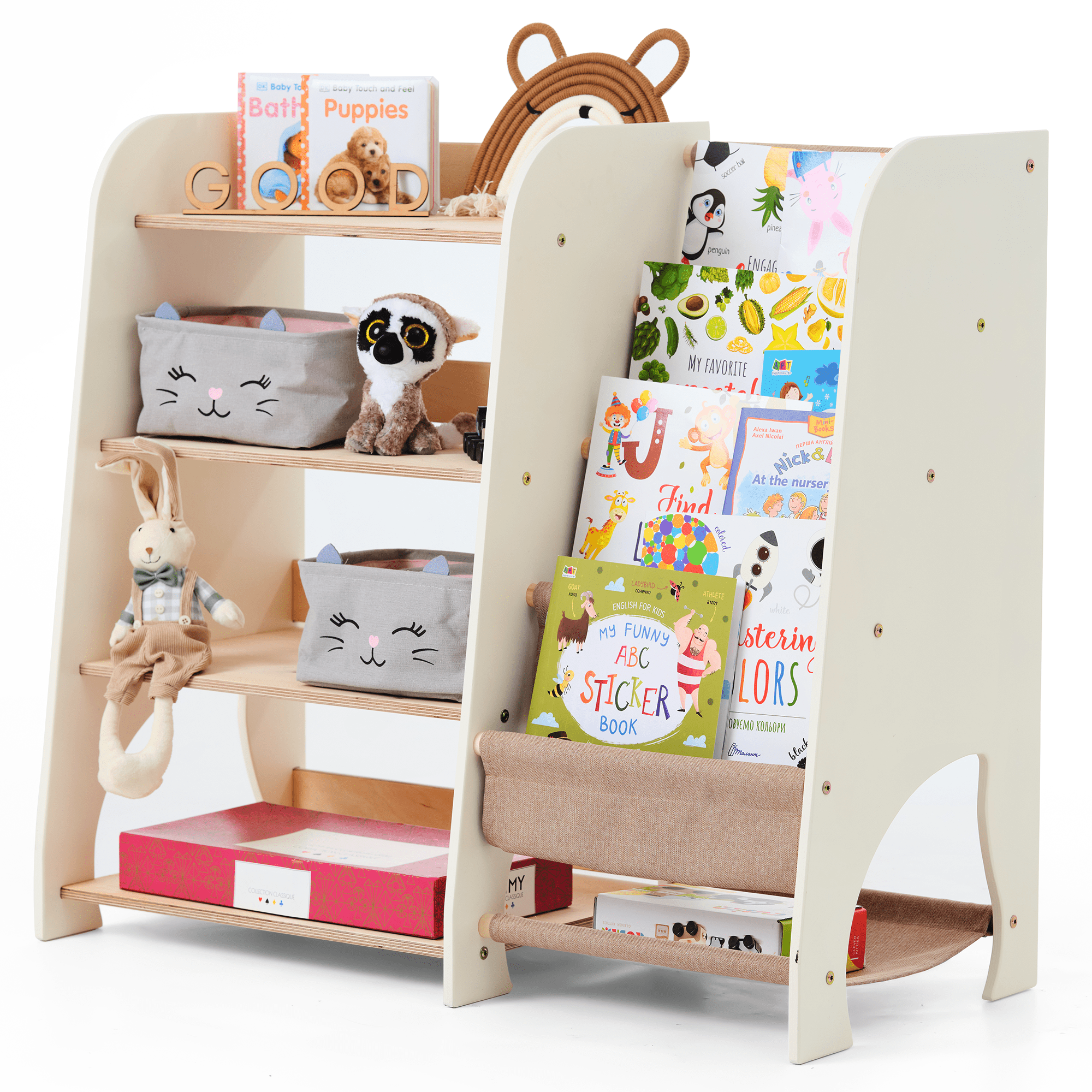 2-in-1 Montessori Shelf for Books and Toys