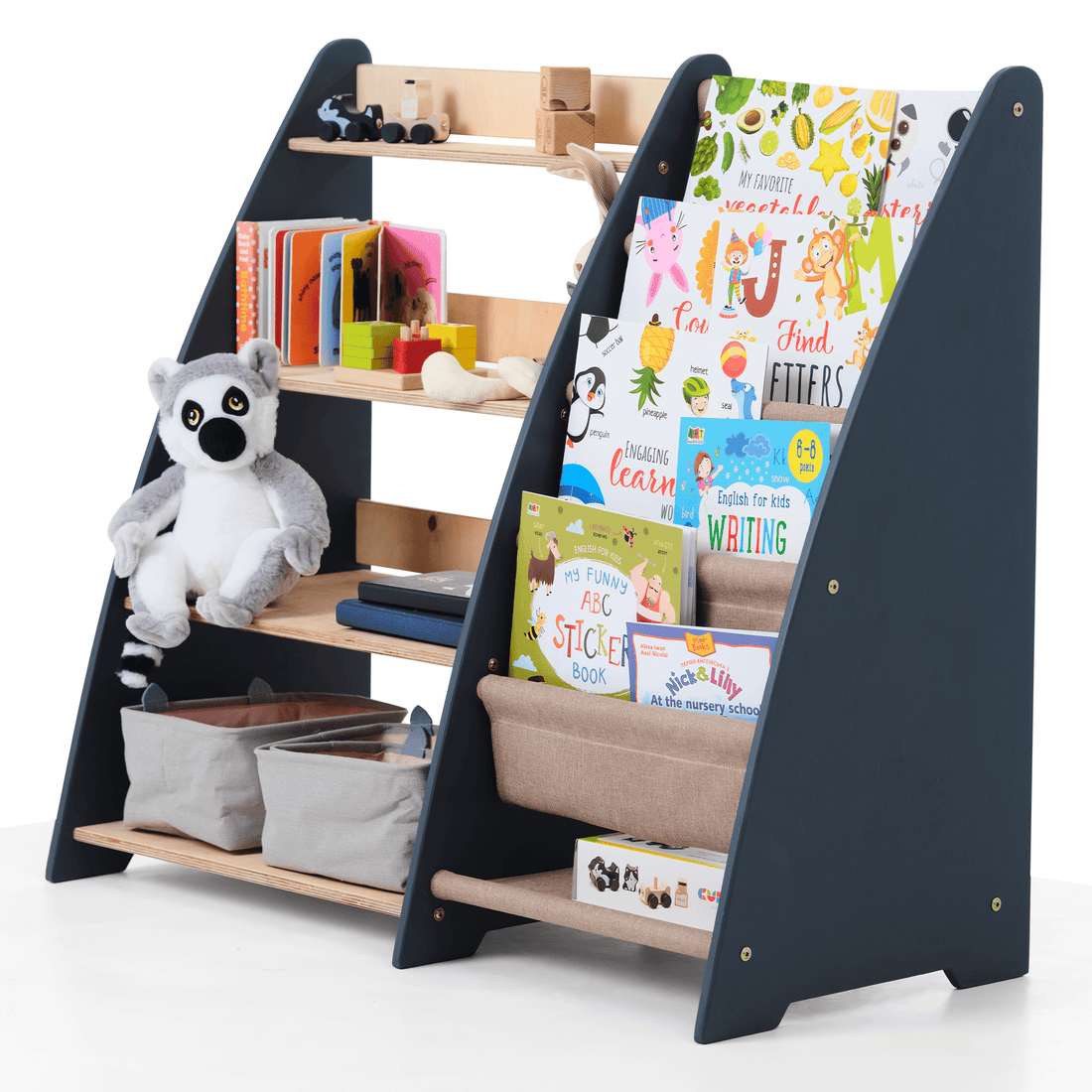 2-in-1 Montessori Shelf for Toddlers – Books & Toys
