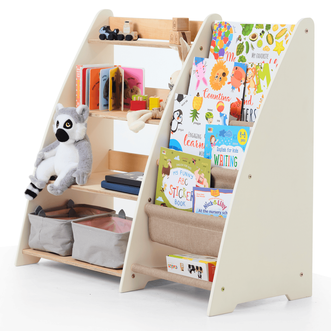 2-in-1 Montessori Shelf for Toddlers – Books & Toys