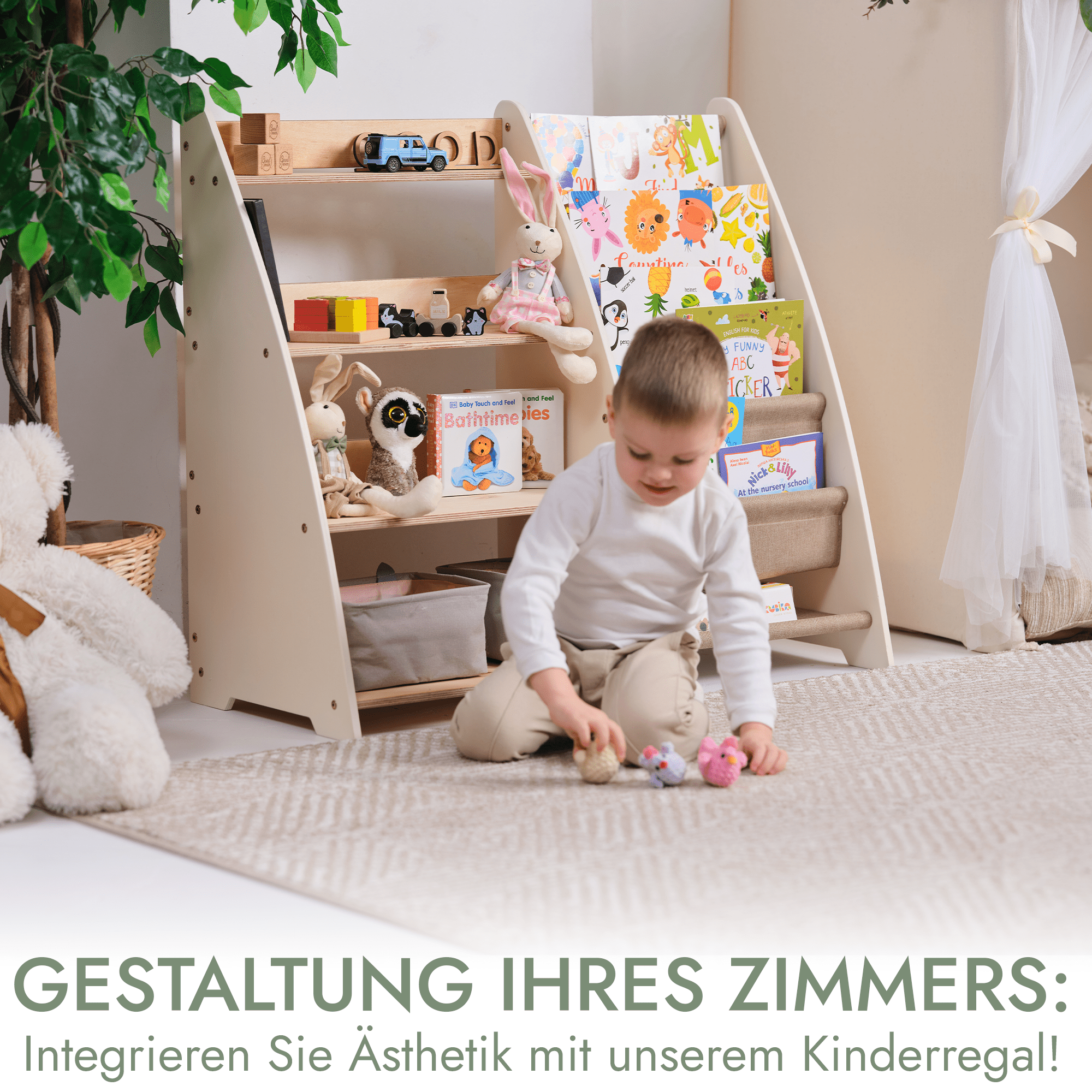 2-in-1 Montessori Shelf for Toddlers – Books & Toys