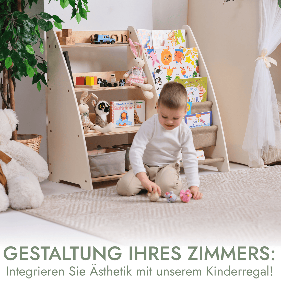 2-in-1 Montessori Shelf for Toddlers – Books & Toys