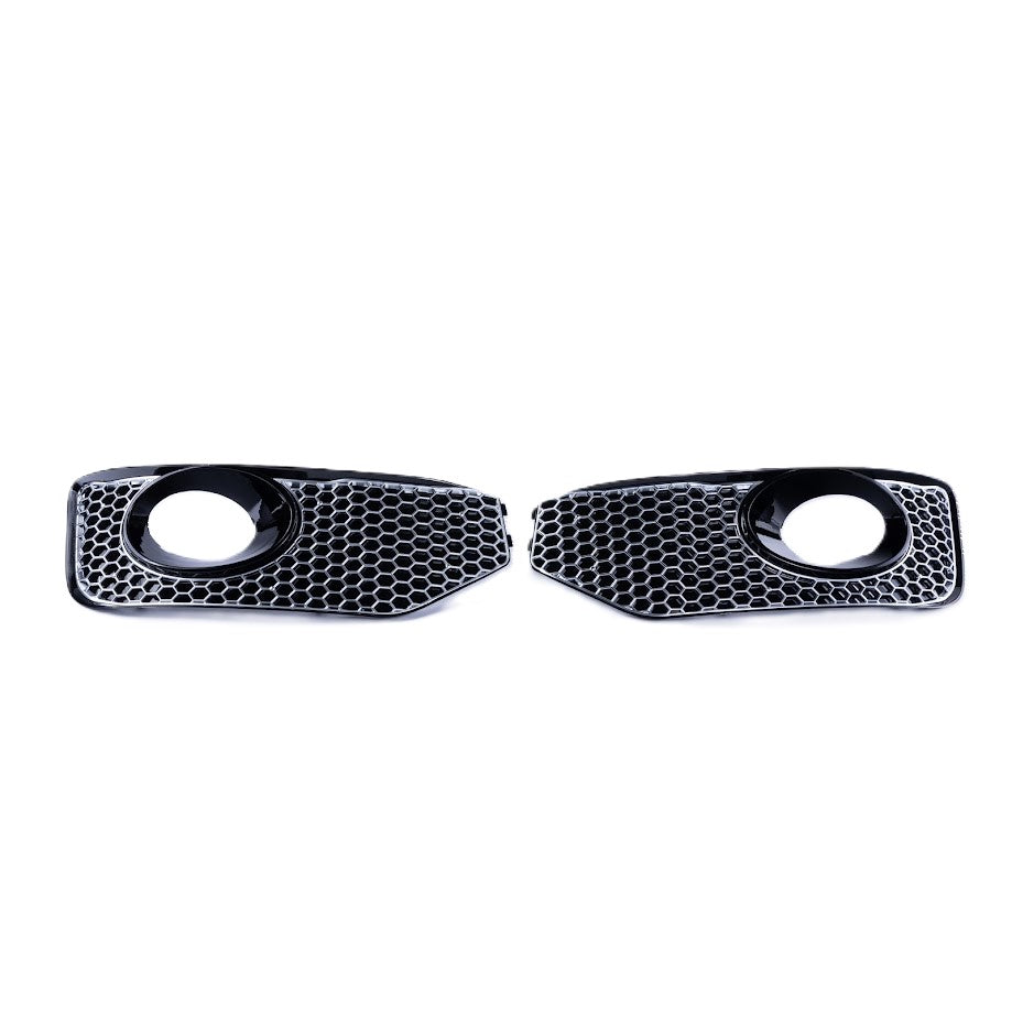 For VW T5 .1 Honeycomb Sport-Line Front Spoiler Foglight Trims (Matte Chrome)