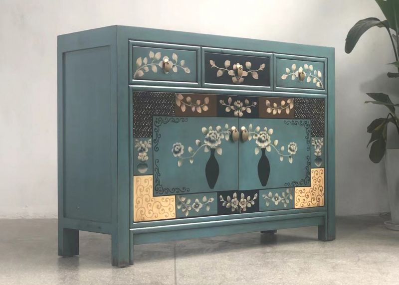 Vintage Asia Chinese Chest of Drawers Sideboard Shelf "Oceanflowers" - Item 33082-5