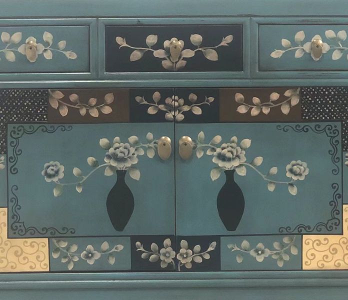 Vintage Asia Chinese Chest of Drawers Sideboard Shelf "Oceanflowers" - Item 33082-5