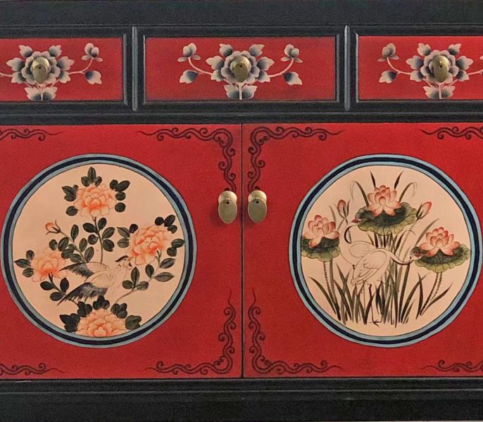 Vintage Asia Chinese Chest of Drawers Sideboard Cabinet "RedMagic" - Art. 33082-9