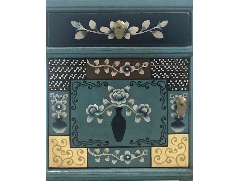 Vintage Asia Chinese Bedside Table Nightstand "Oceanflowers" - Item 35191-6