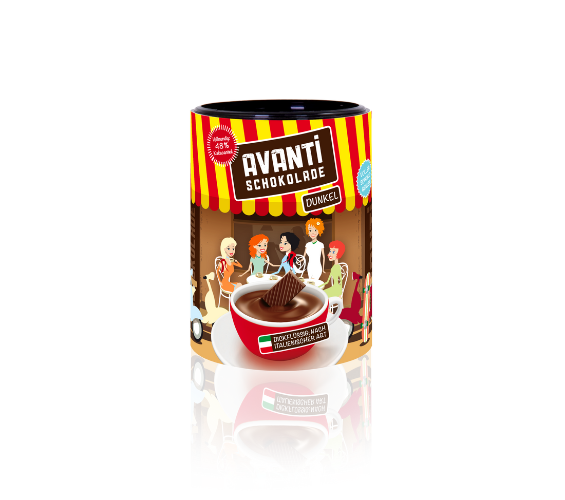 AVANTI Drinking Chocolate 4-Pack Mix – 4x400g Cans (White, Milk, Dark, Classic) – Italian Creamy & Additive-Free