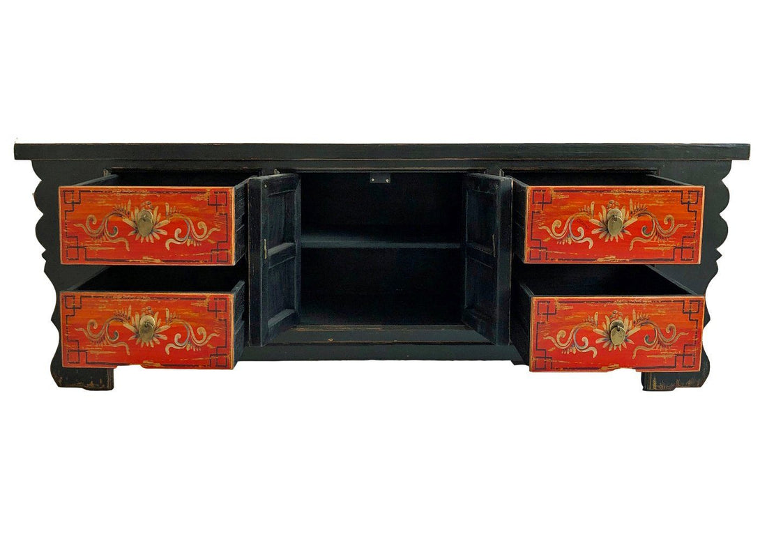 Vintage Asia Asian Lowboard Chest Bench "Coalflowers" - Item no. 35208-6