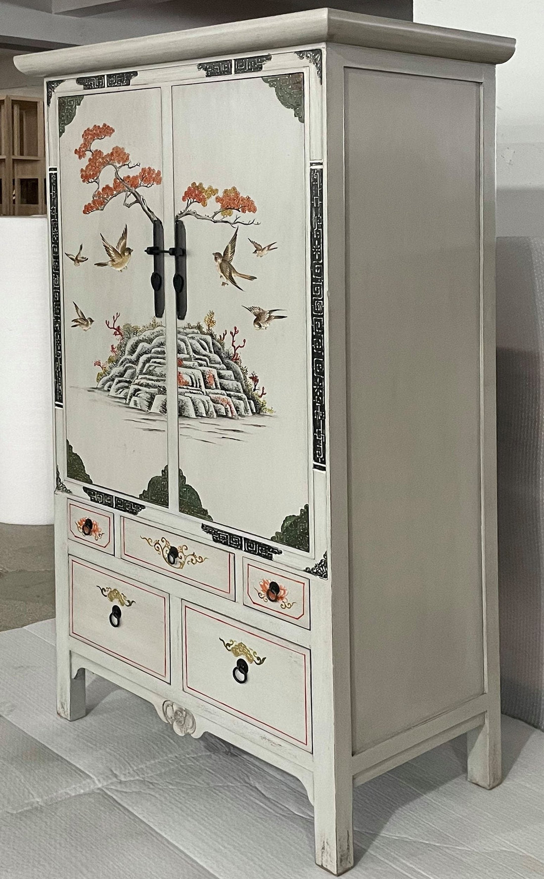 Vintage Asian Hand-Painted Cabinet Chest of Drawers - Item 2023-1