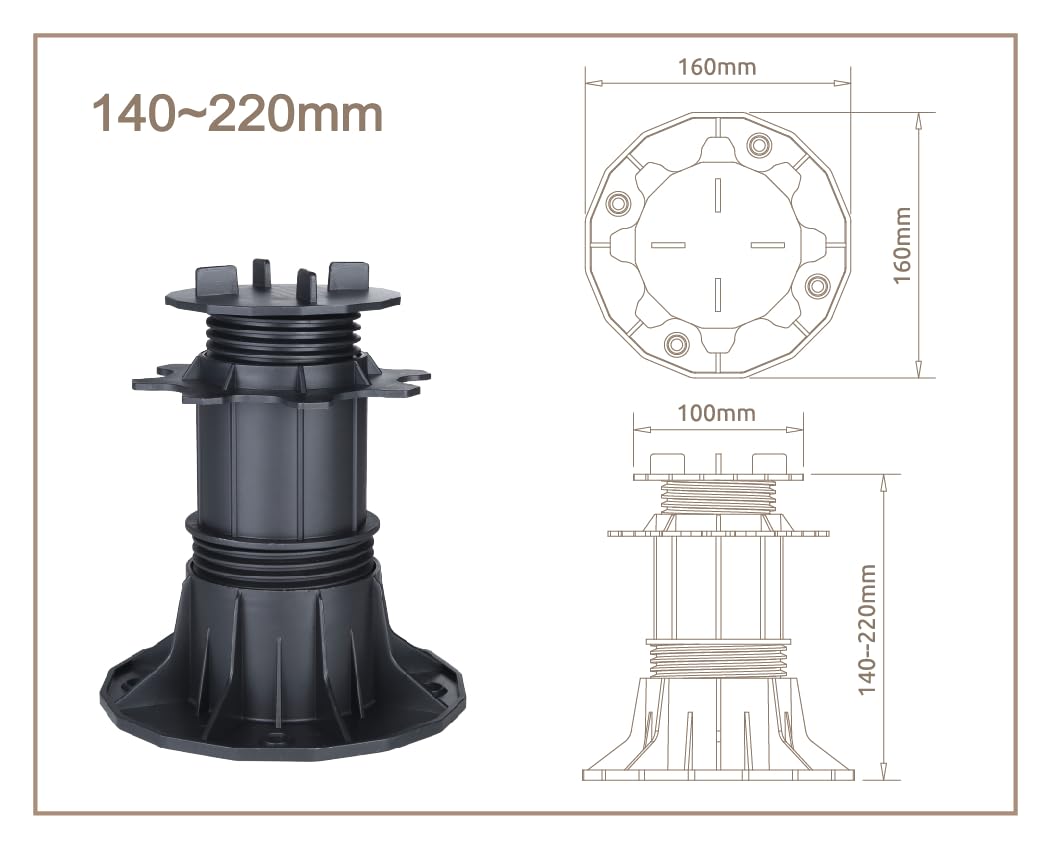 Justierbare Plattenlager Stelzlager für Terrassen-Platten - Höhenverstellbare Stellfüße für Keramik, Stein, Beton und Fliesen - 24 Stück, 140-220 mm