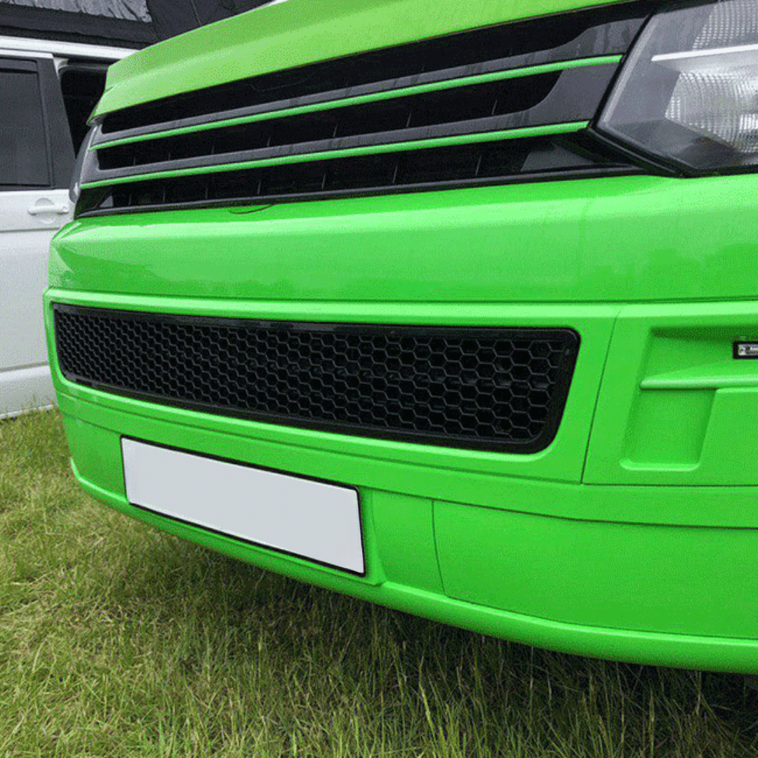 VW T5.1 Honeycomb Bumper Grill Matte Black - Front Bumper Mesh made of ABS, paintable, ready to fit