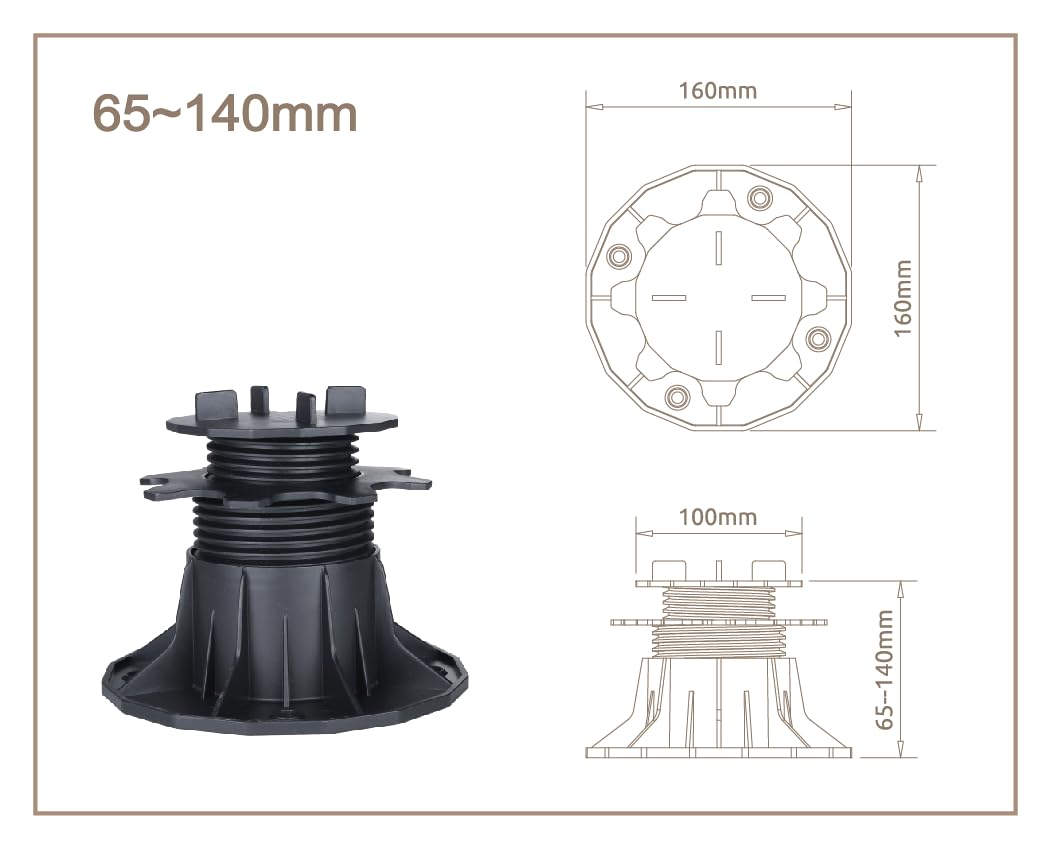 Justierbare Plattenlager Stelzlager für Terrassen-Platten - Höhenverstellbare Stellfüße für Keramik, Stein, Beton und Fliesen - 48 Stück, 65-140 mm