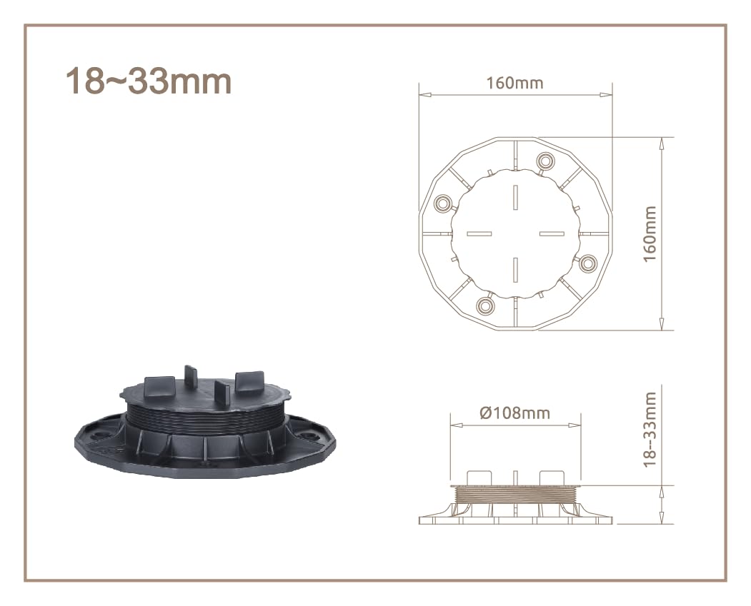 Justierbare Plattenlager Stelzlager für Terrassen-Platten - Höhenverstellbare Stellfüße für Keramik, Stein, Beton und Fliesen - 120 Stück, 18-33 mm
