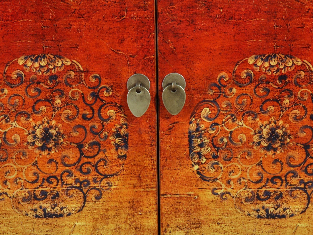 Vintage Asia Oriental Chest of Drawers Sideboard Cabinet "Fire" - Item No. 34372-2