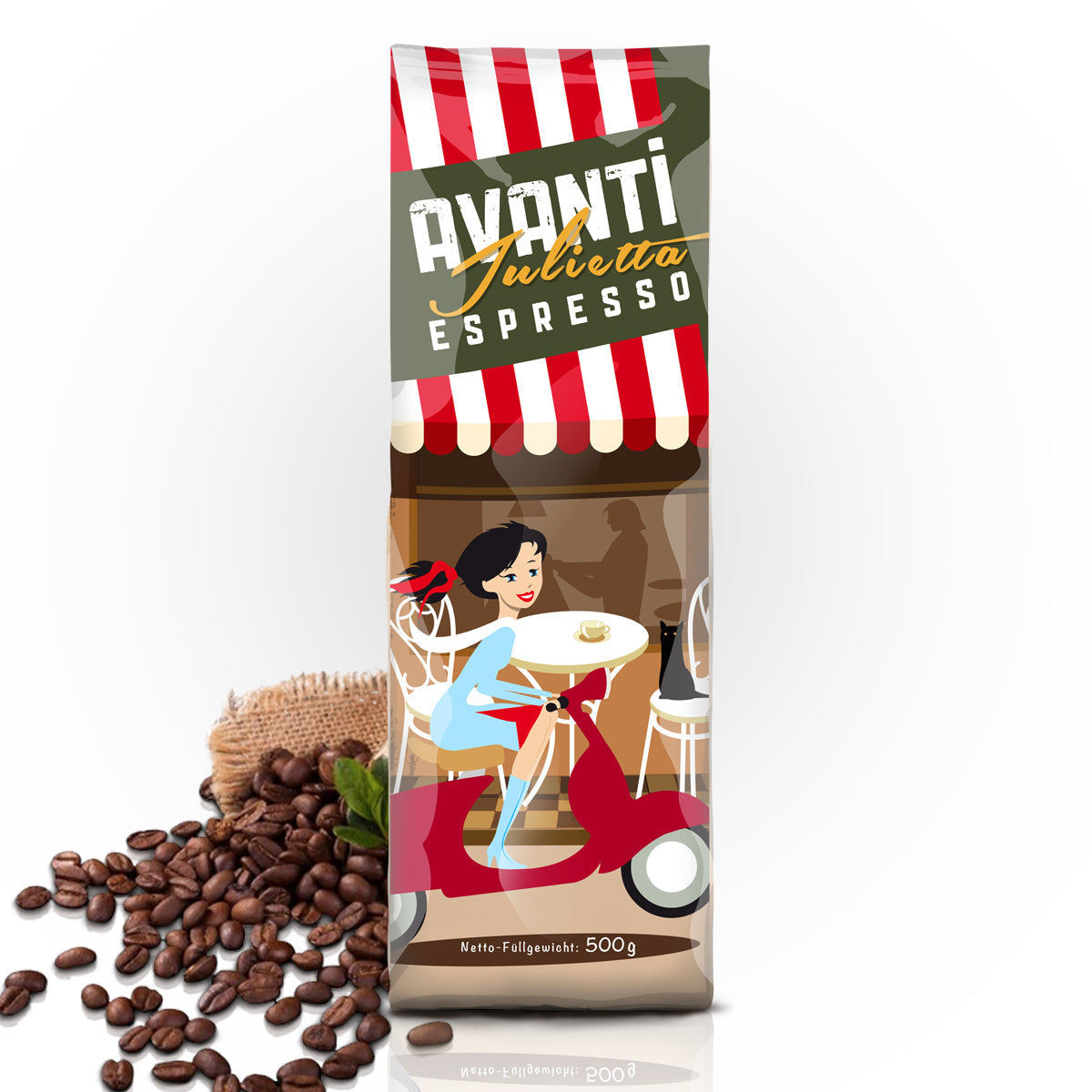 Caffè AVANTI Espresso "Julietta" - 500g Beans (70% Arabica / 30% Robusta), strong & creamy, Italian drum roast