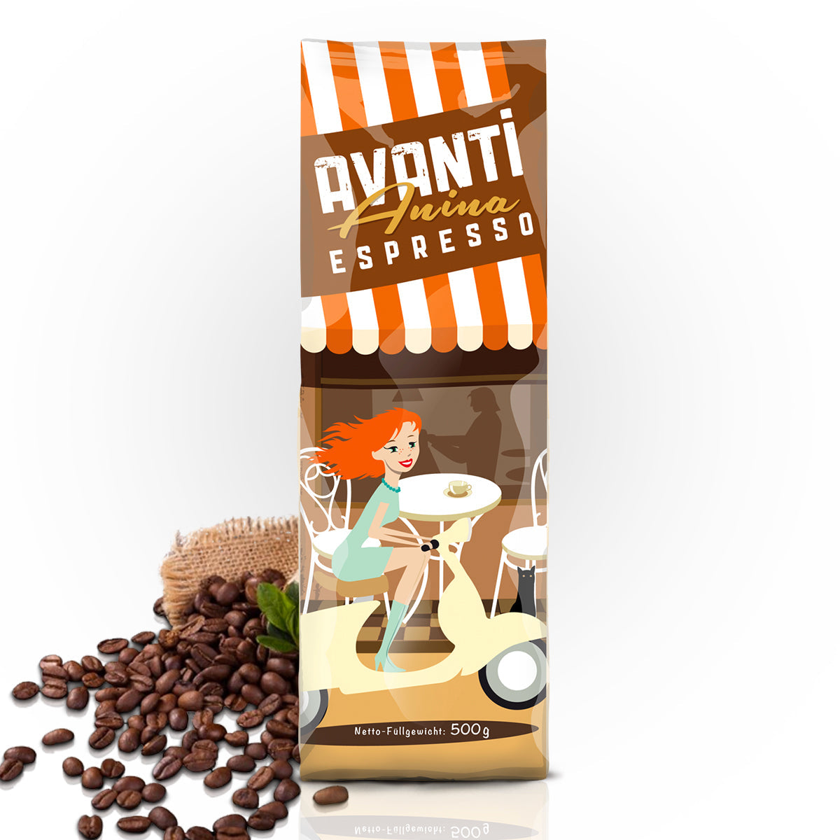 Caffè AVANTI Espresso "Anina" – 500g beans (80% Arabica / 20% Robusta), mild, low-acid, nutty & dark chocolate