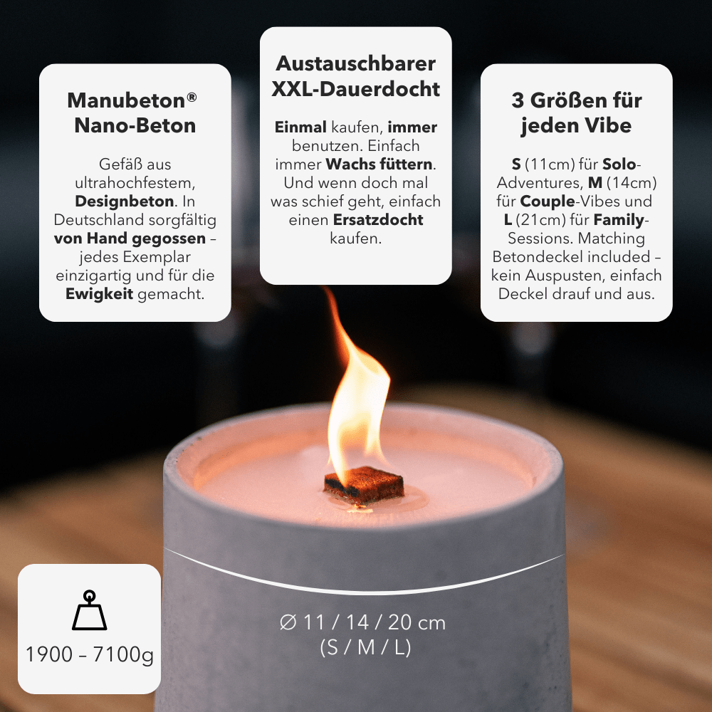FIRE Cozy DEAL – Standfeuer LUCEO und Dauerfeuer Outdoor inklusive Wachs