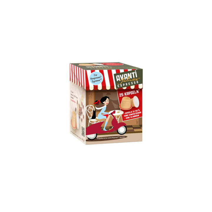 AVANTI Espresso "Julietta" Organic BioCaps Capsules – 25 pieces (Nespresso® compatible), home compostable & aluminum-free
