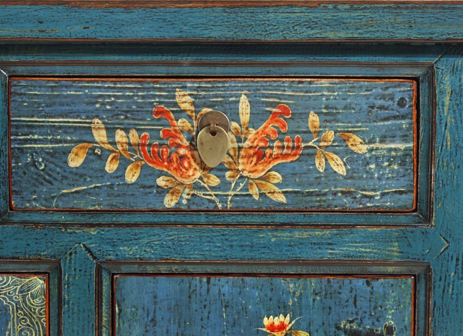 Vintage Asia Orientalische Kommode Sideboard Schrank Blau-Orange - Art. 34372-1