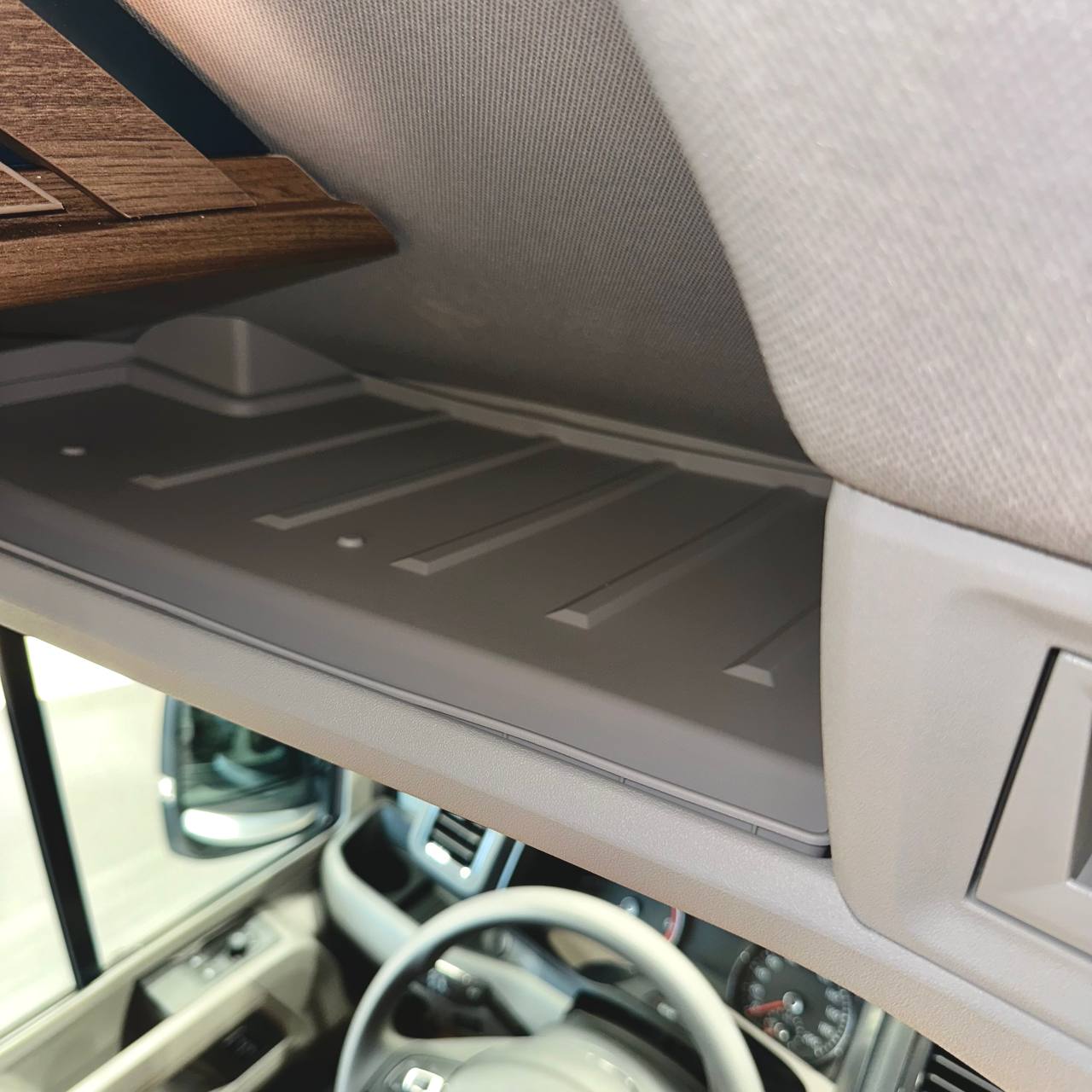 For VW Crafter Front Cab Shelf Light Gray Rubber Inserts – Storage Liner (2018+)