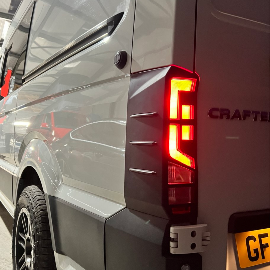 For VW Crafter Rear Light Guards - Hammerite Ultimate Matte Black (2018 Onwards)