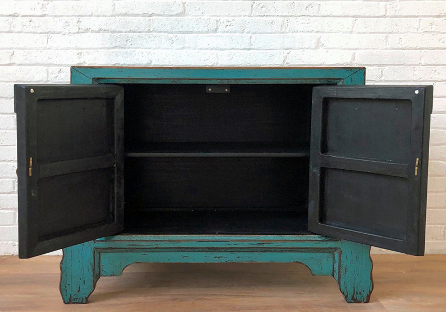 Vintage Asia Asian Chest of Drawers Sideboard Blue "Oceanflowers" - Art. 34740-5