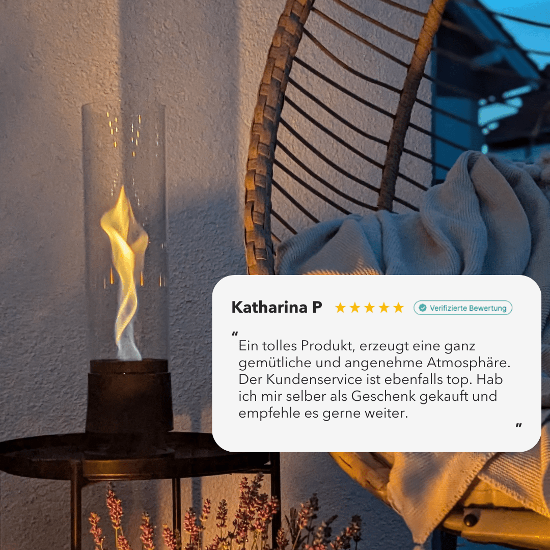 Standfeuer LUCEO Outdoor – stilvolles Tischfeuer mit drehender Flamme