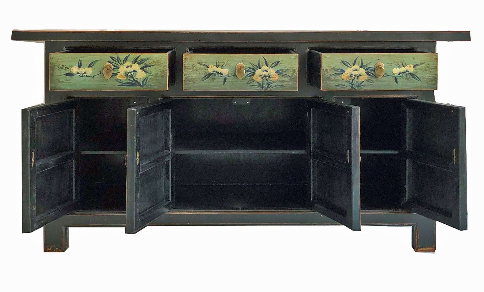 Vintage Asia Oriental Chest Sideboard Cabinet Mint Green - Item 34372-6
