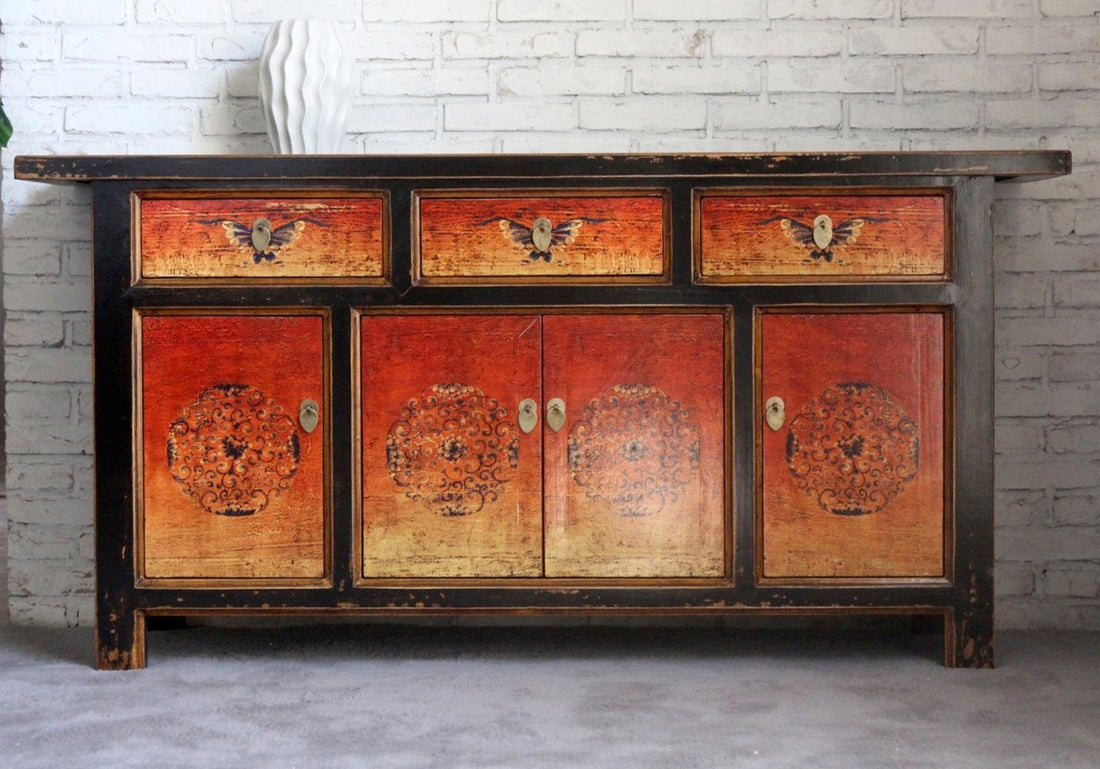 Vintage Asia Oriental Chest of Drawers Sideboard Cabinet "Fire" - Item No. 34372-2