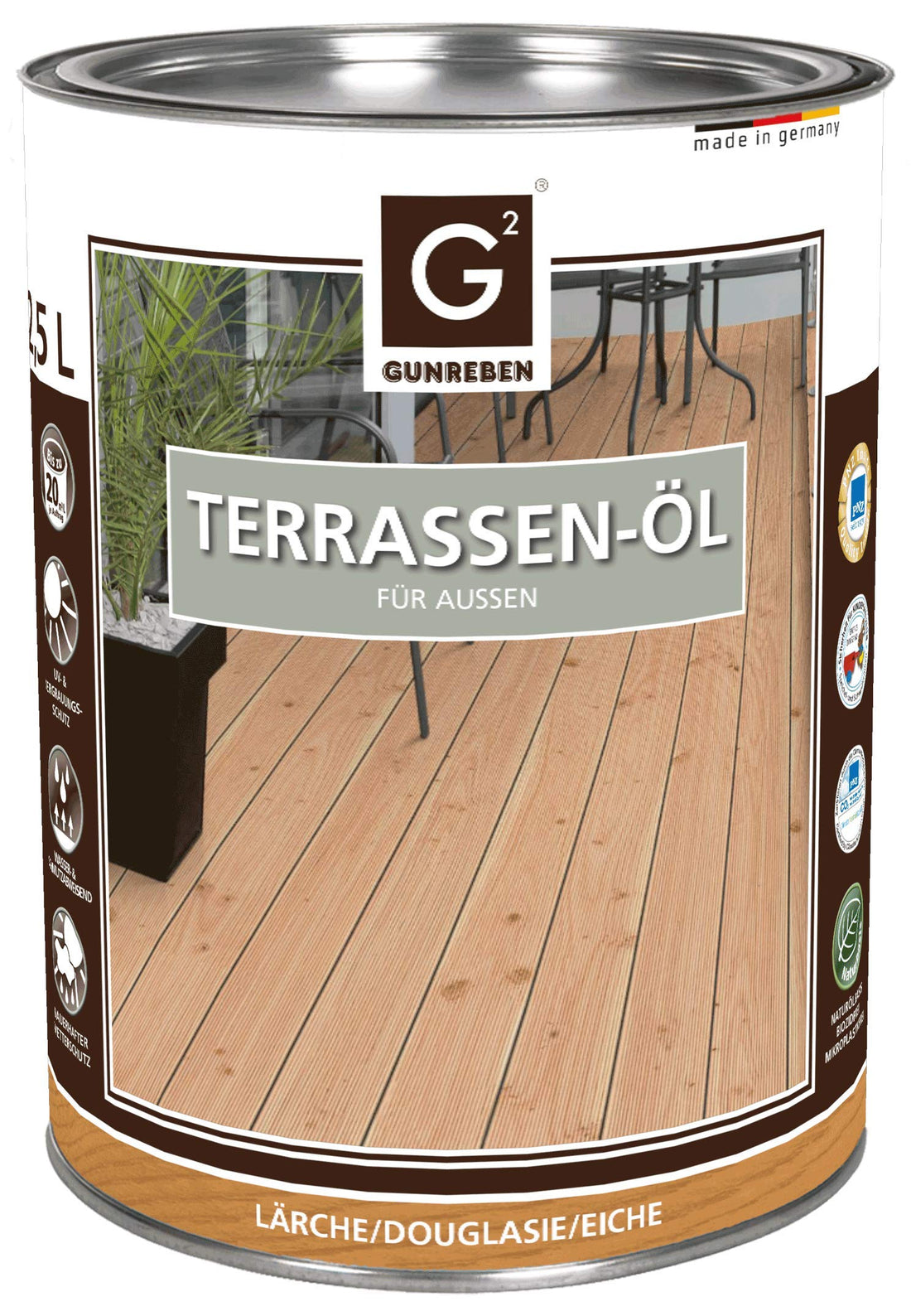 G2 Terrassen-Öl - Gebinde: 2,5 L - Lärche | Douglasie | Eiche