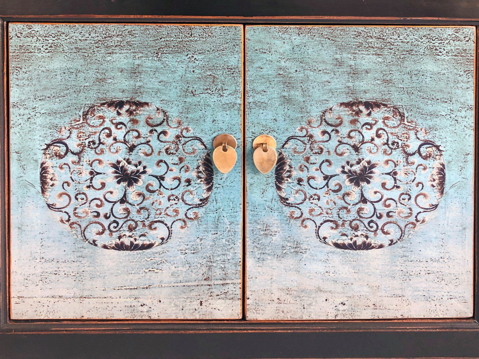 Vintage Asia Oriental Chest Sideboard Cabinet Turquoise Blue - Item No. 34372-5