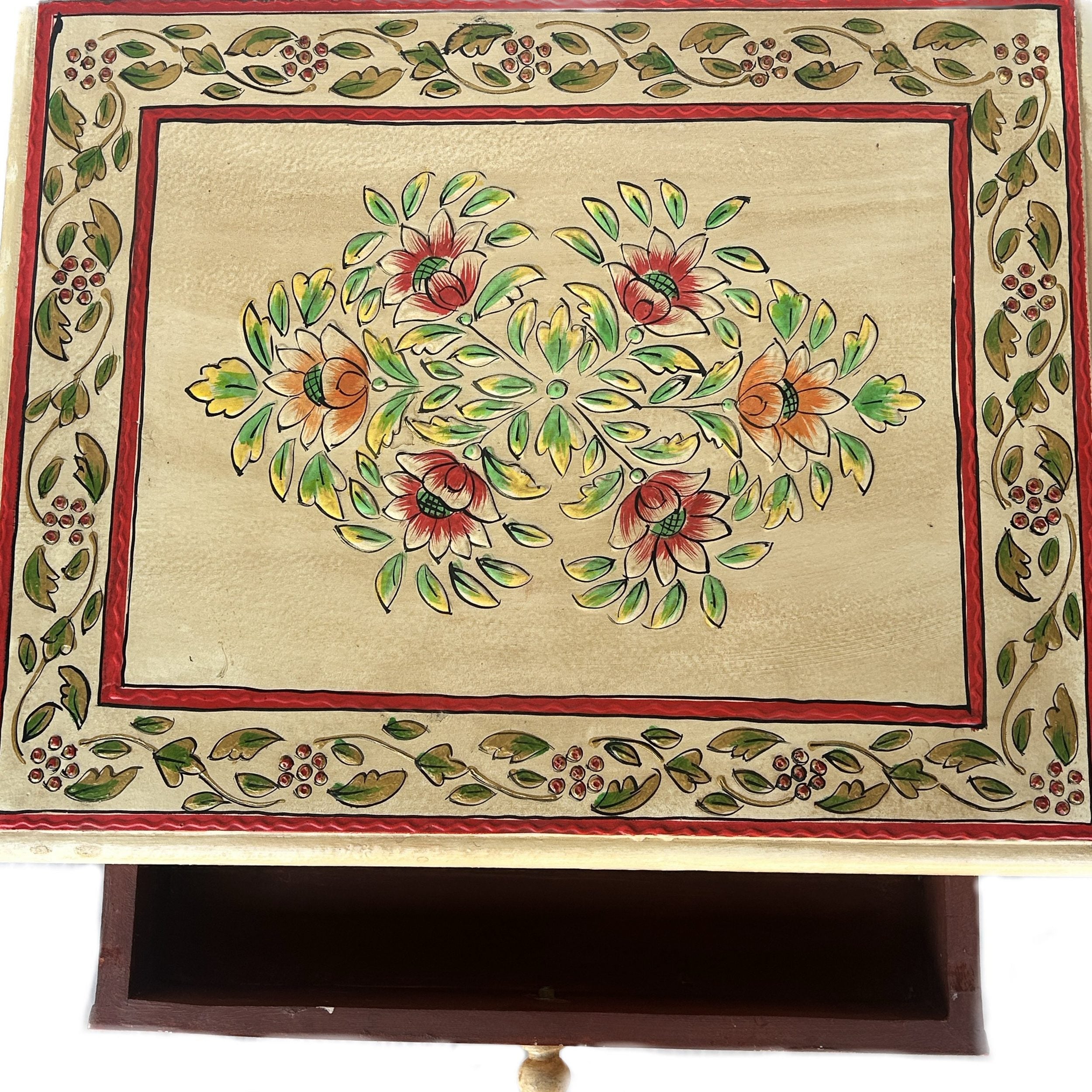 Vintage Asian Hand-Painted Indian Bedside Box - Item Chest_IRF
