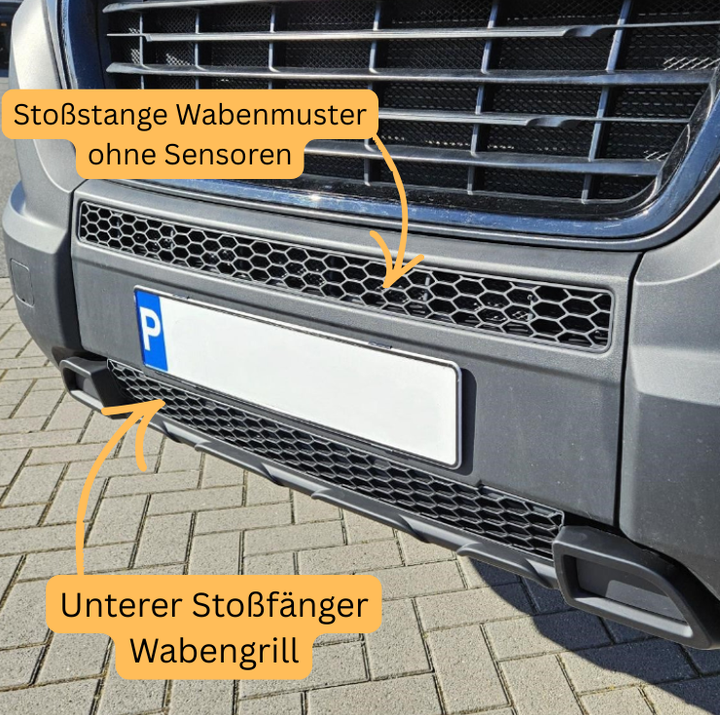 For Fiat Ducato / Ram ProMaster Front Honeycomb Bumper Grille Bundle 2pcs - Matte Black | Van-X