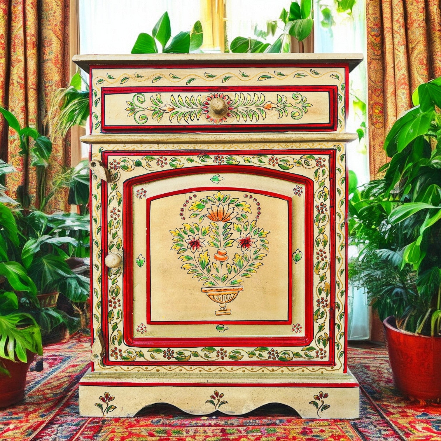 Vintage Asian Hand-Painted Indian Bedside Box - Item Chest_IRF