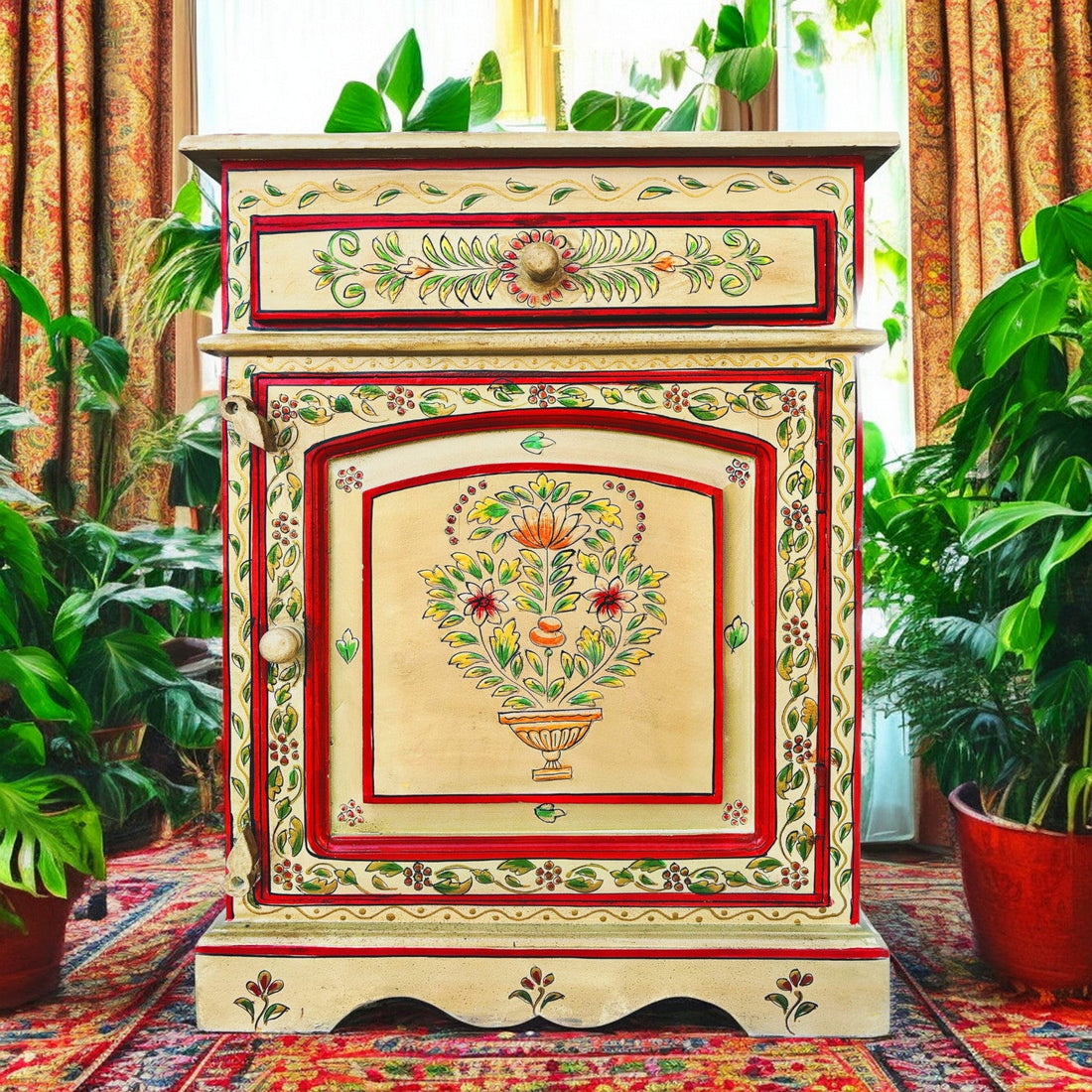 Vintage Asian Hand-Painted Indian Bedside Box - Item Chest_IRF
