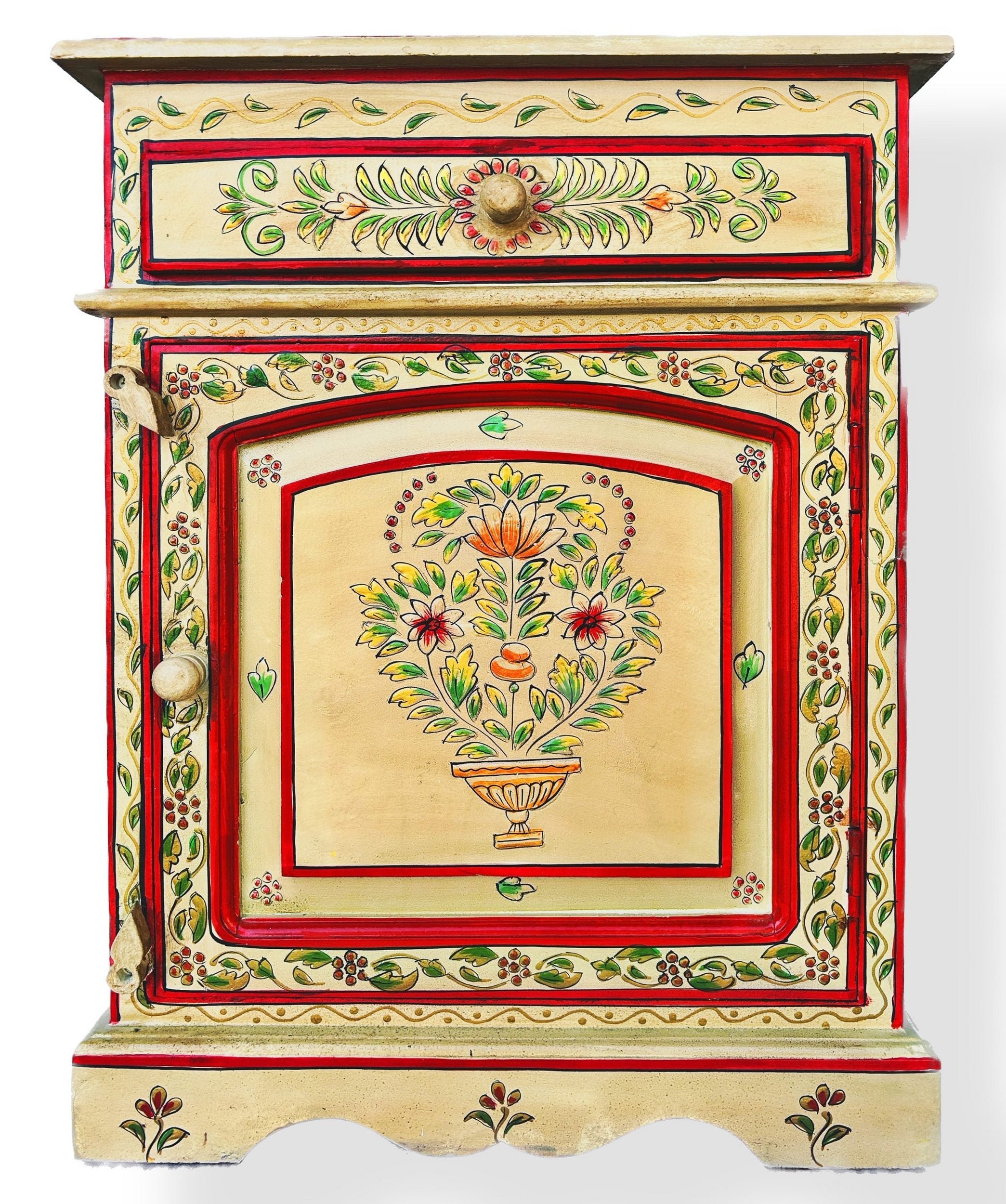 Vintage Asian Hand-Painted Indian Bedside Box - Item Chest_IRF