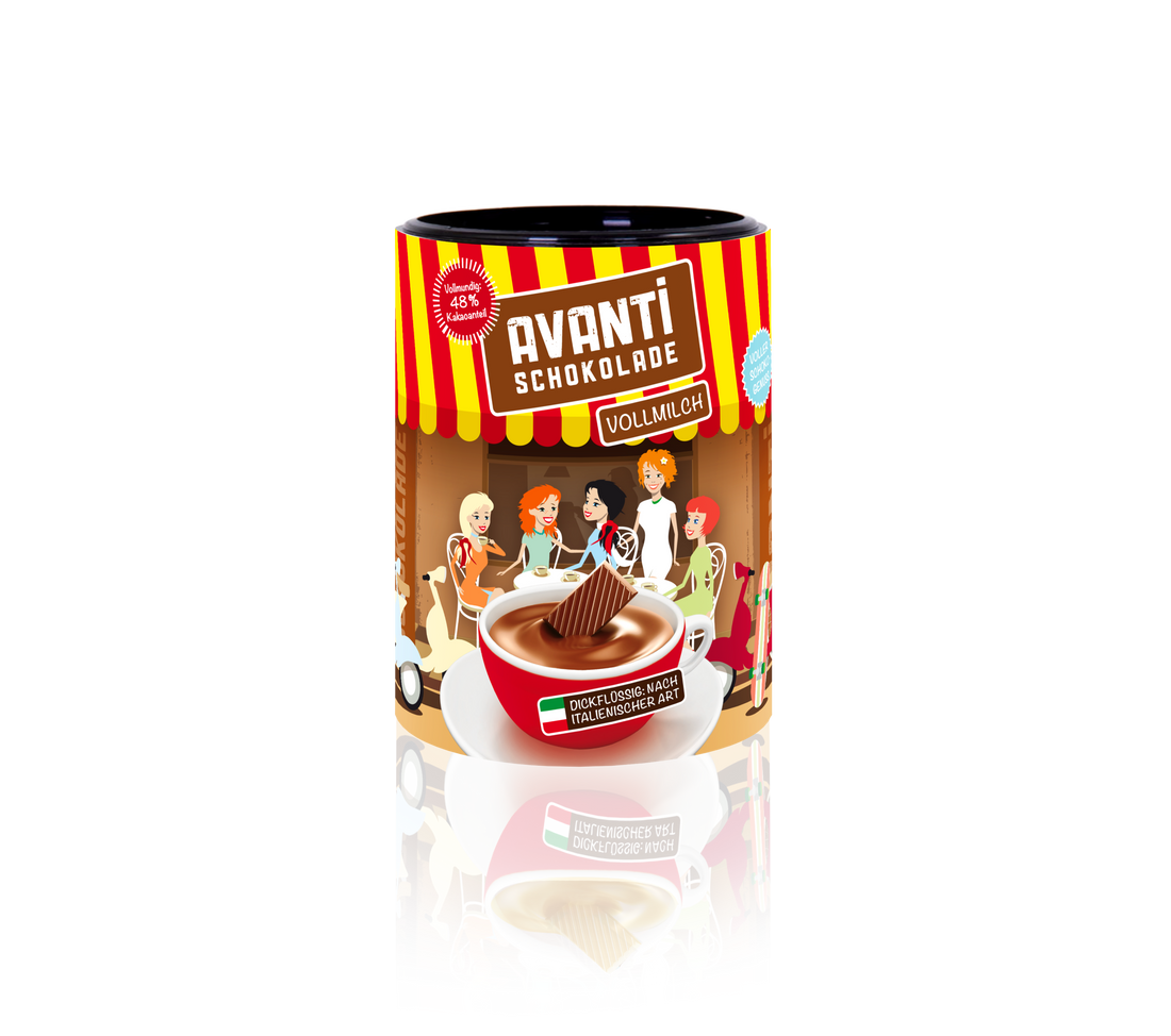 AVANTI Drinking Chocolate 4-Pack Mix – 4x400g Cans (White, Milk, Dark, Classic) – Italian Creamy & Additive-Free