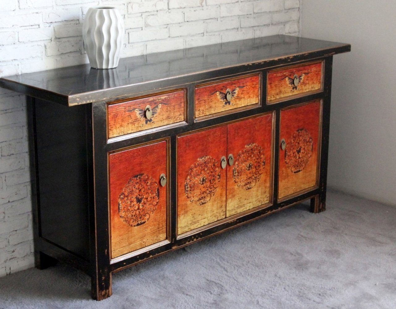 Vintage Asia Oriental Chest of Drawers Sideboard Cabinet "Fire" - Item No. 34372-2
